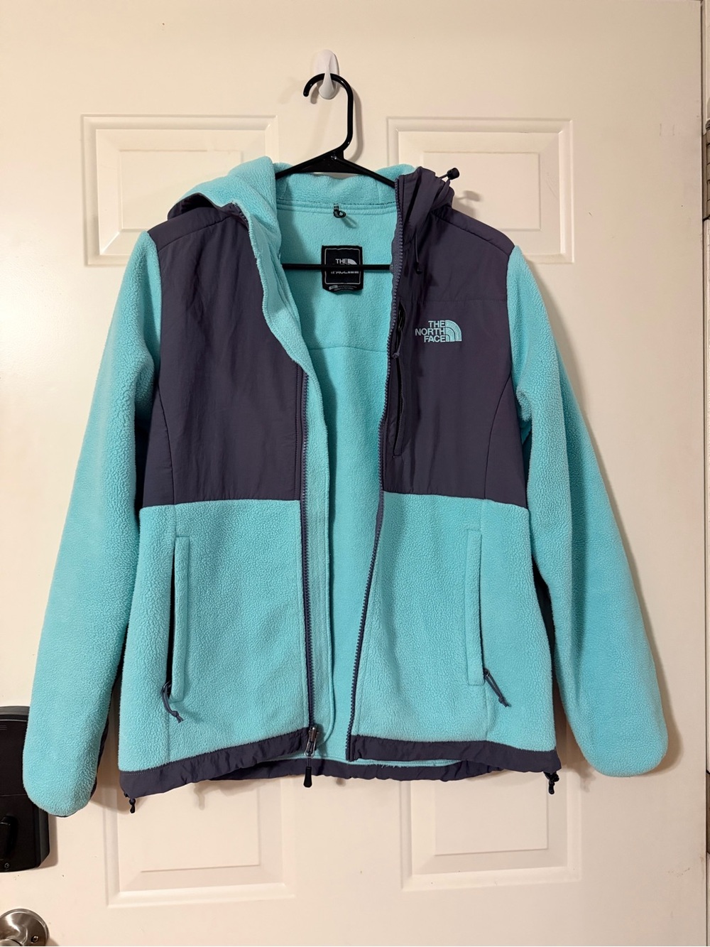 The North Face Womens Light Blue Fleece Jacket with Gray Panels